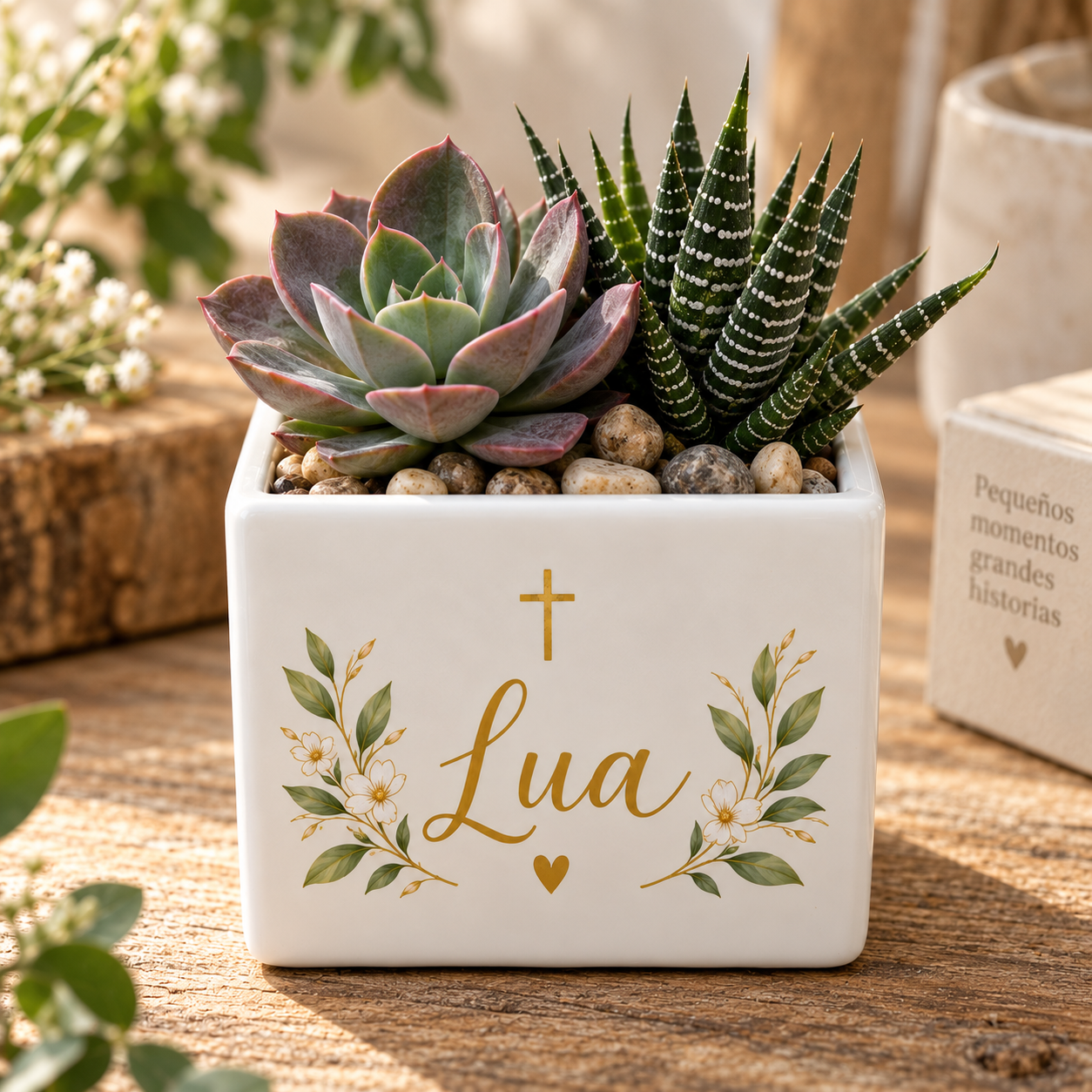 Recuerdos de Primera Comunión con Suculentas Personalizadas